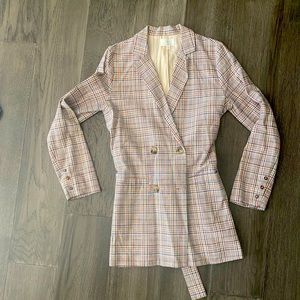 Anthropologie • Ezra Double-Breasted Plaid Checked Belted Blazer • Size XS